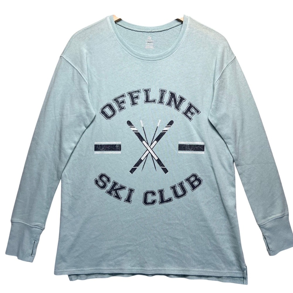Offline by Aerie Graphic Long Sleeve Tunic Top NWOT Ski Vacation Mint Green XS